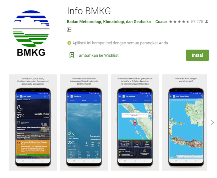 Info BMKG aplikasi android prakiraan cuaca